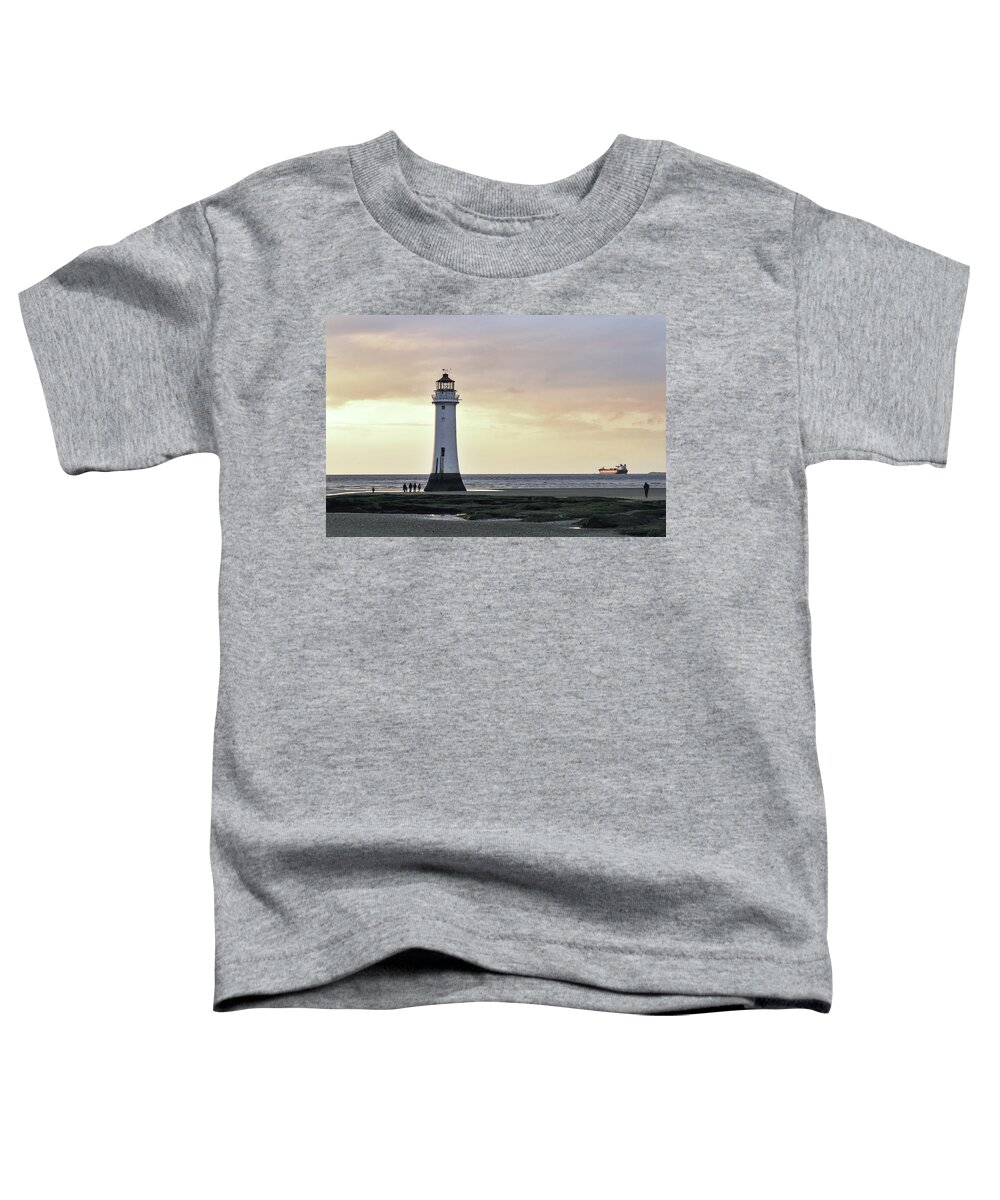 Lighthouse Toddler T-Shirt featuring the photograph Fort Perch Lighthouse and ship by Spikey Mouse Photography