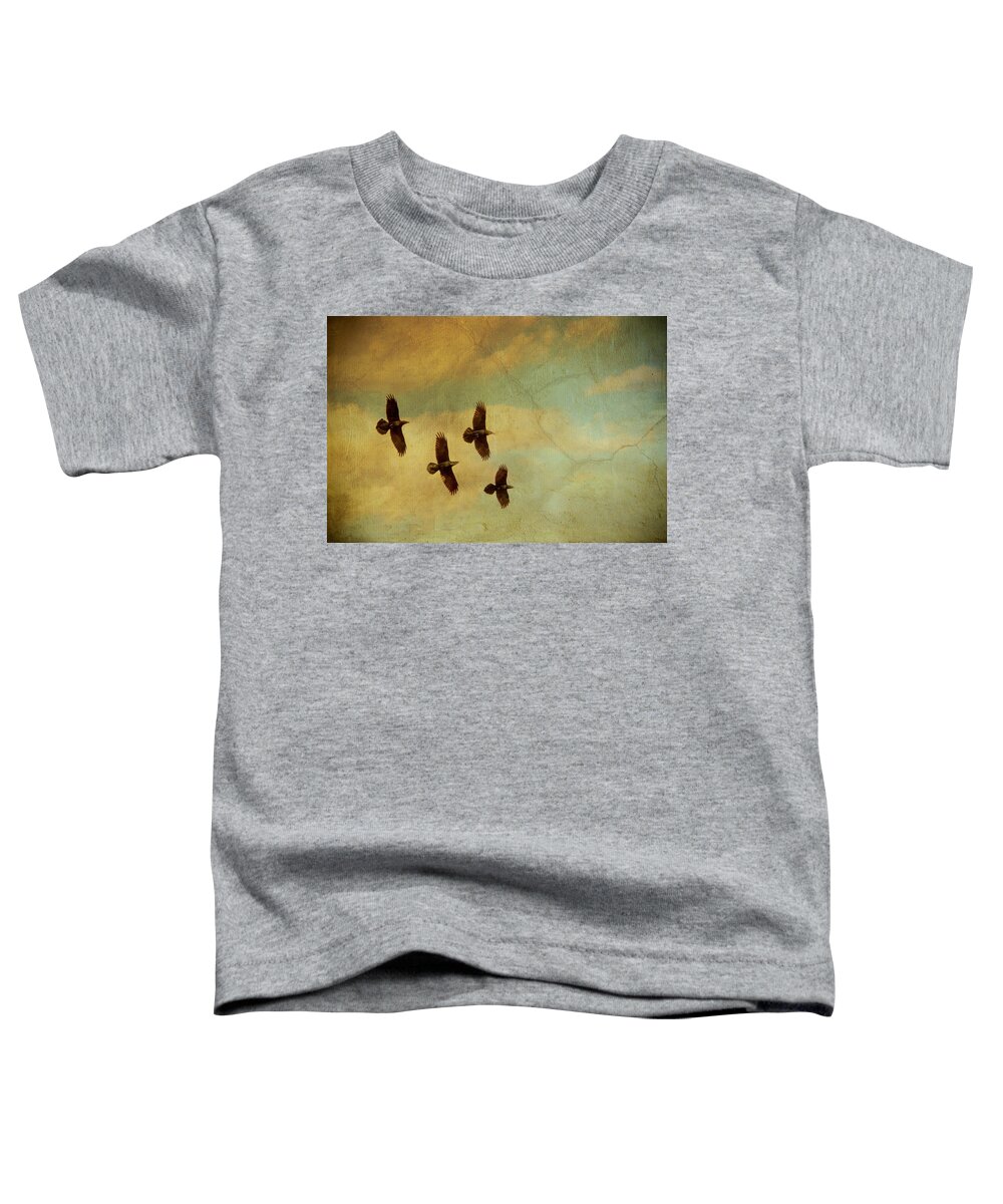 Ravens Toddler T-Shirt featuring the photograph Four Ravens Flying by Peggy Collins