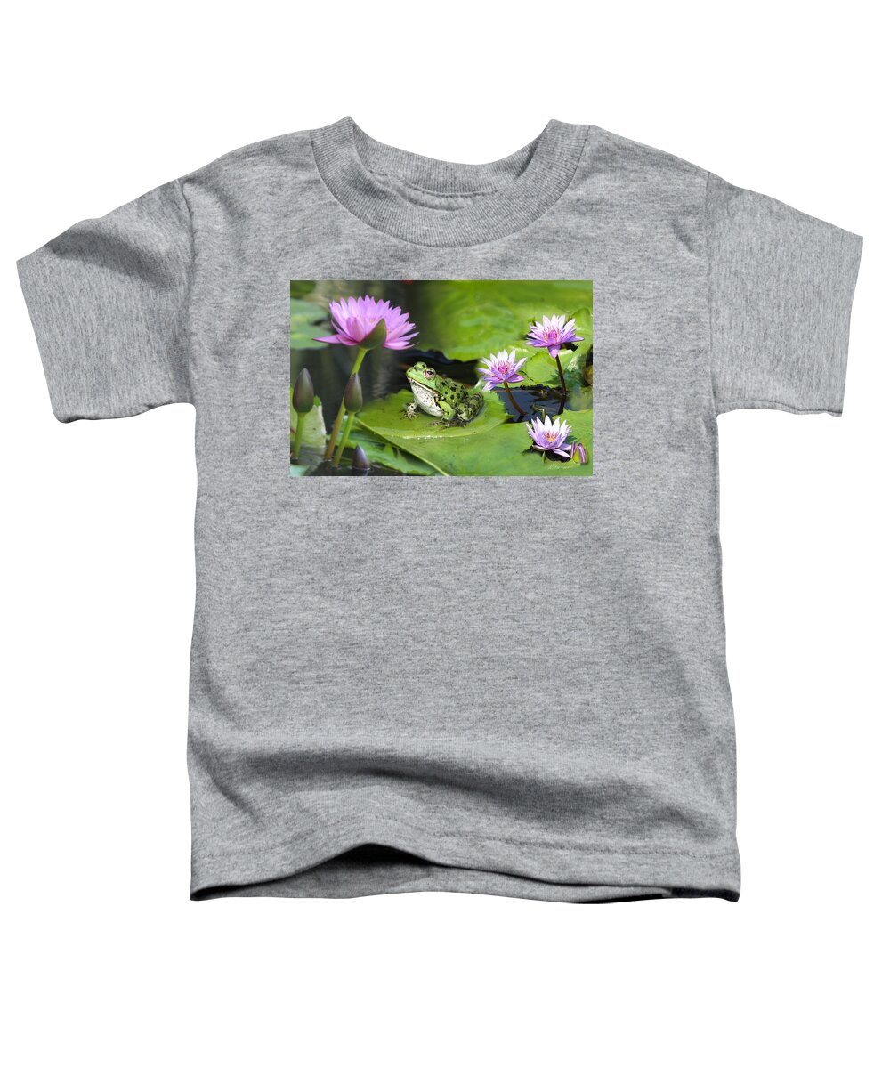 Frog Toddler T-Shirt featuring the photograph Frog and Water Lilies by Diana Haronis