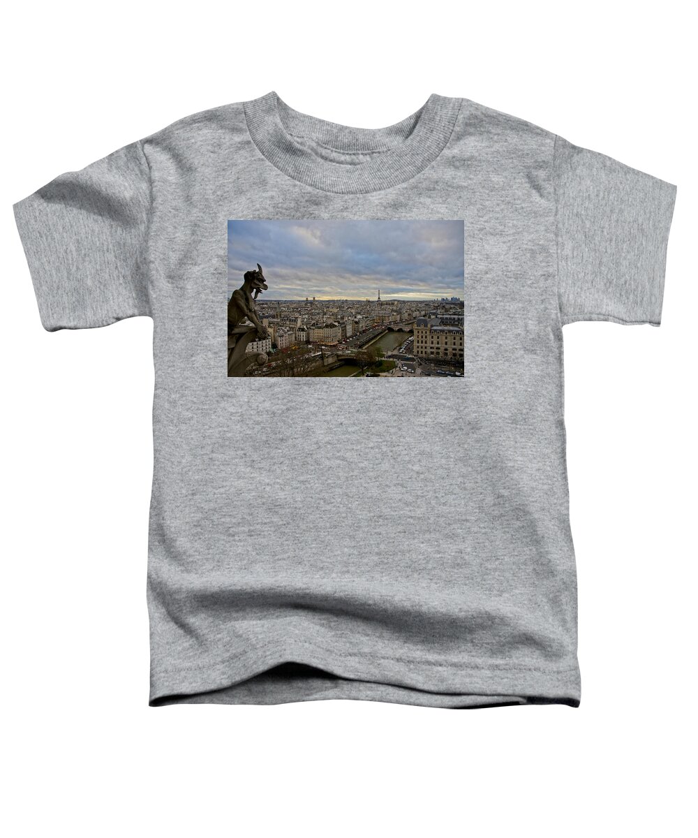 Eiffel Tower Toddler T-Shirt featuring the photograph Gargoyle and the Eiffel Tower by Brian Kamprath