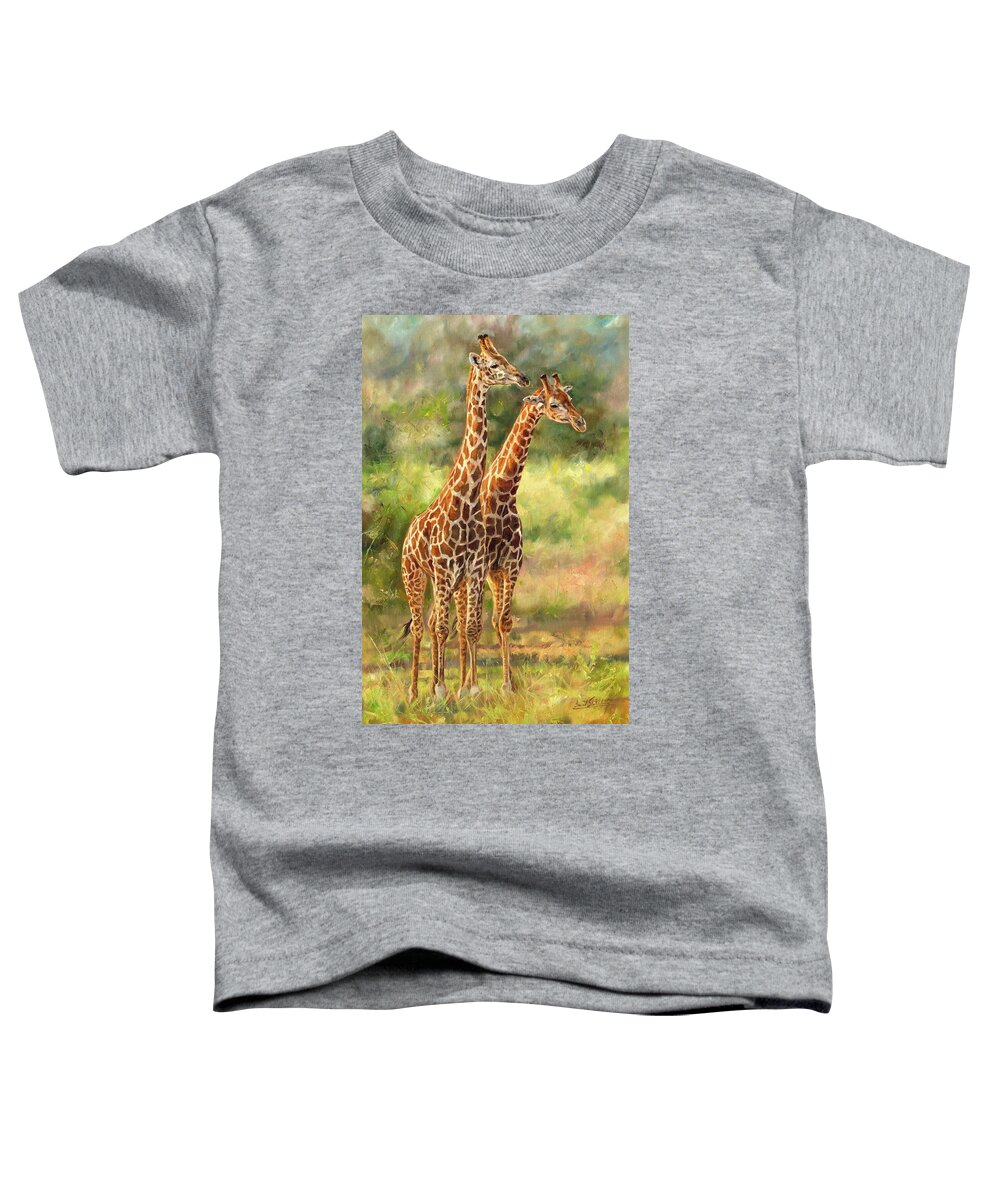 Giraffes Toddler T-Shirt featuring the painting Giraffes by David Stribbling