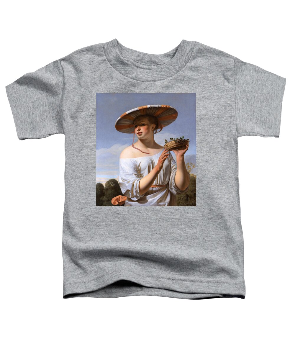 Caesar Van Everdingen Toddler T-Shirt featuring the painting Girl in a Large Hat by Caesar van Everdingen
