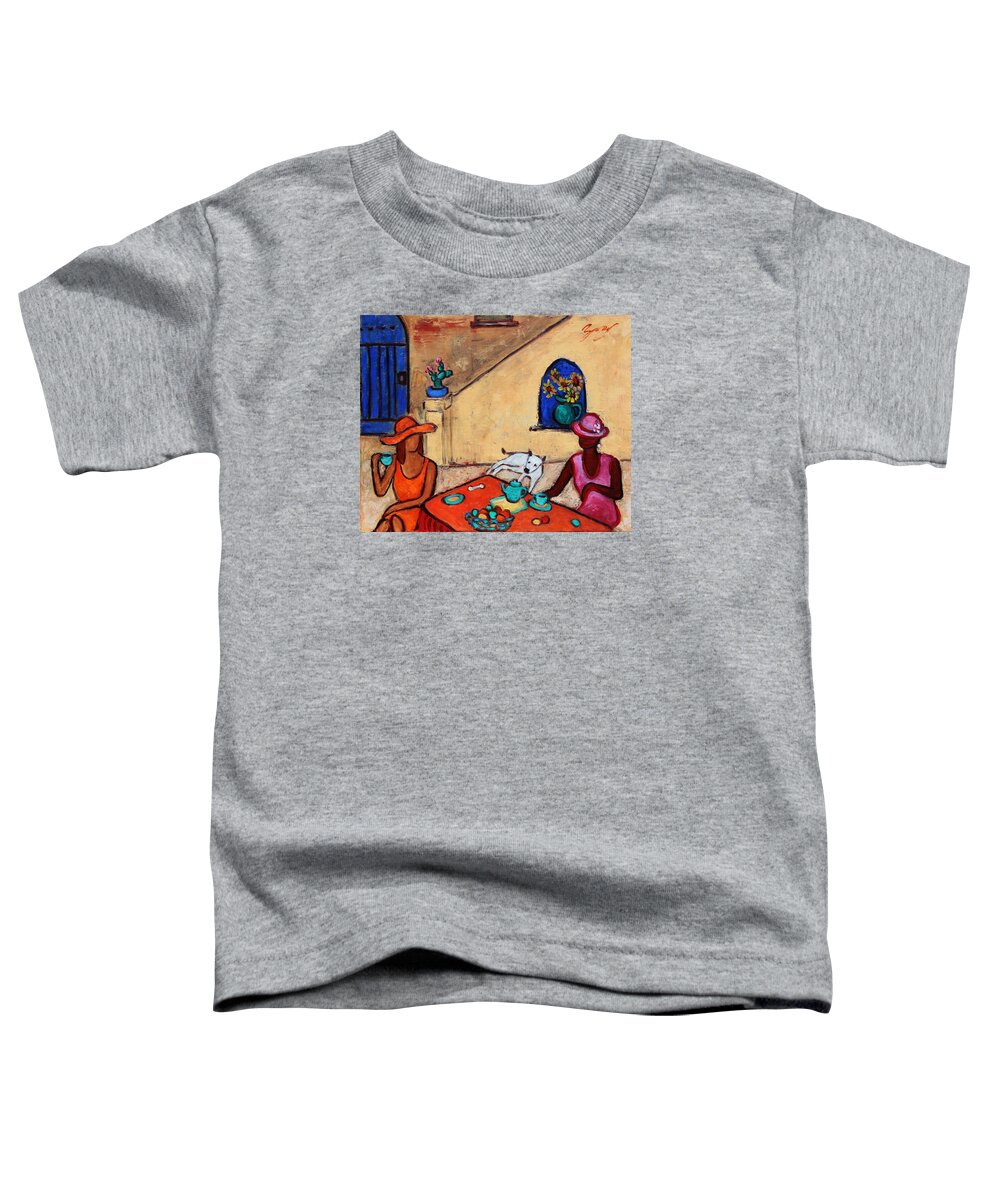 Figurative Toddler T-Shirt featuring the painting Girlfriends' Teatime II by Xueling Zou