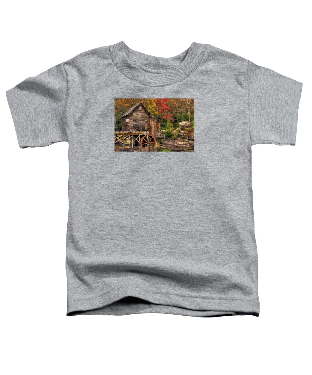 West Virginia Toddler T-Shirt featuring the photograph Glade Creek Grist Mill-1A Babcock State Park WV Autumn Late Afternoon by Michael Mazaika