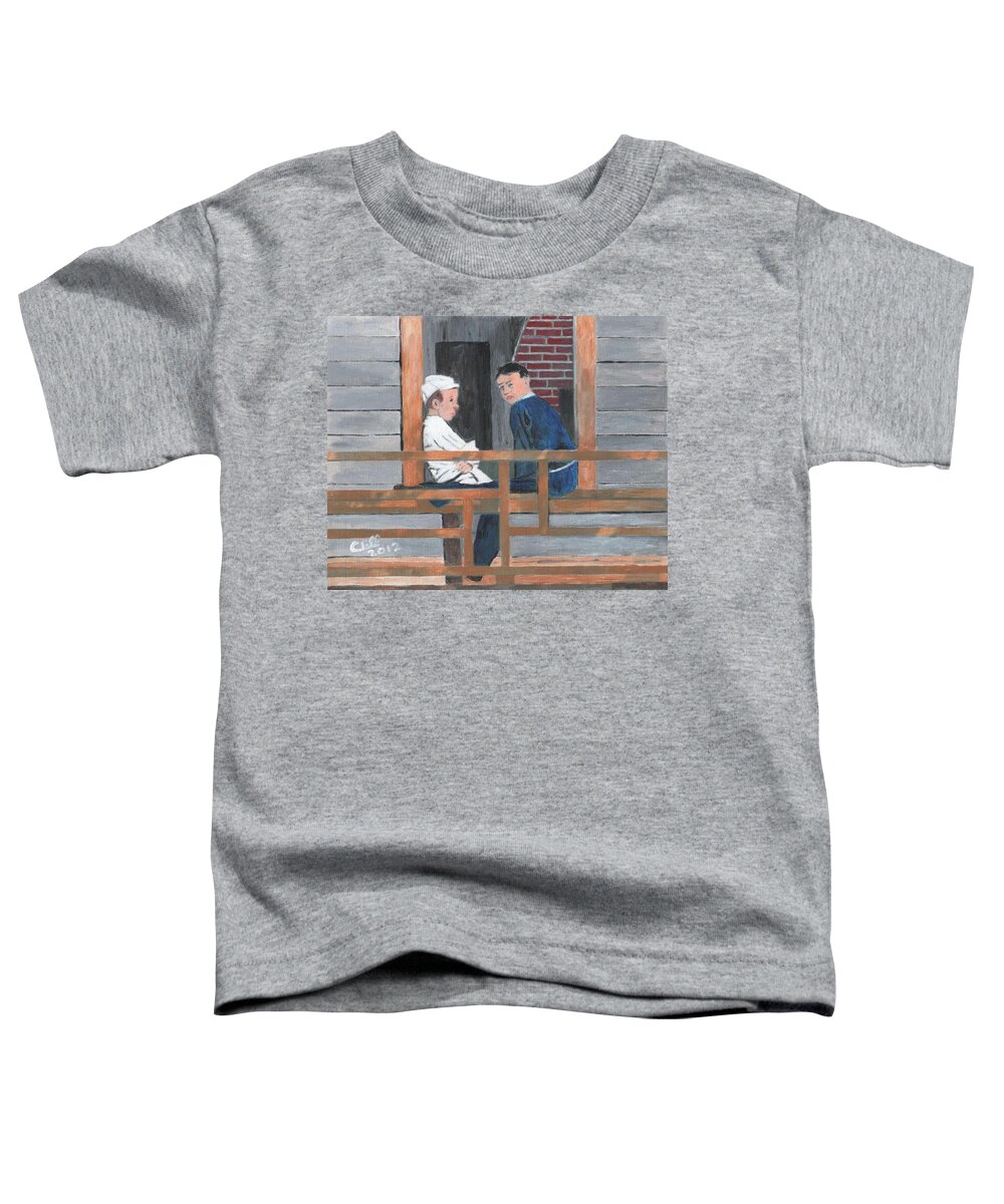 Boys Toddler T-Shirt featuring the painting Glum Chums by Cliff Wilson