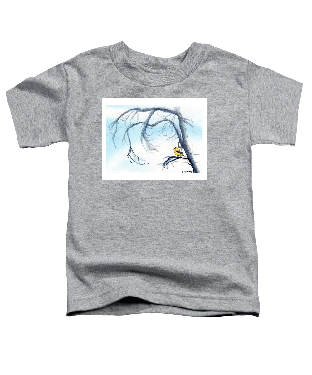 C Sitton Painting Paintings Toddler T-Shirt featuring the painting Goldfinch in Tree by C Sitton