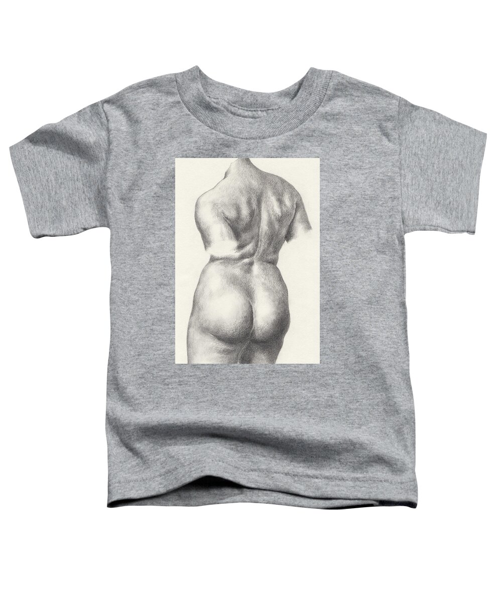 Female Nude Toddler T-Shirt featuring the drawing Graphite Drawing of Bronze-Torso Maillol Sculpture Chained Action by Scott Kirkman