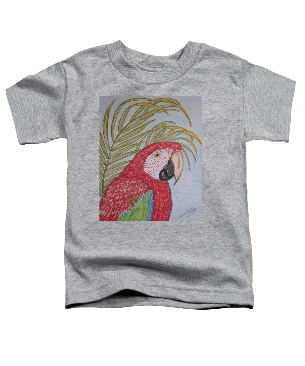 Green Wing Macaw Toddler T-Shirt featuring the painting Green Winged Macaw by Kathy Marrs Chandler
