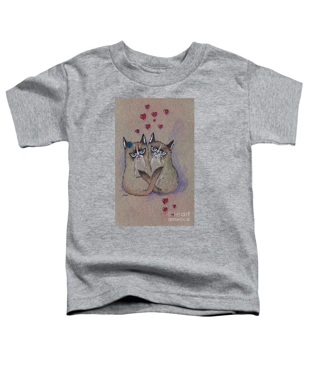 Cat Toddler T-Shirt featuring the painting Grumpy Cat Lovers by Ang El