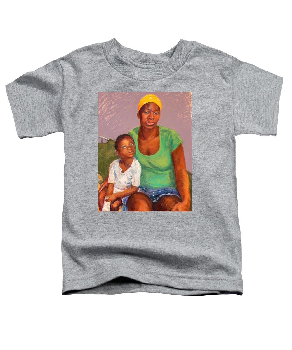 Portrait Toddler T-Shirt featuring the pastel Haitian Madonna and Child After the Earthquake by Marian Berg