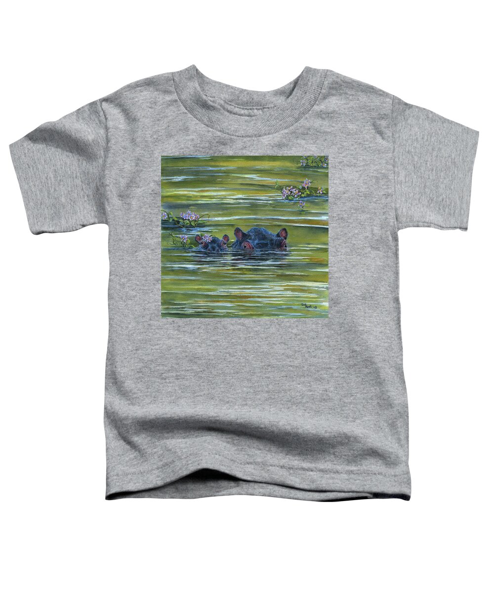 Hippo Toddler T-Shirt featuring the painting Hippos and Hyacinths by June Hunt