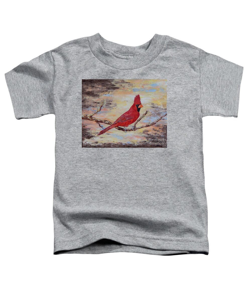 Northern Cardinal Toddler T-Shirt featuring the painting His Angel for Estera by Lisa Rose Musselwhite