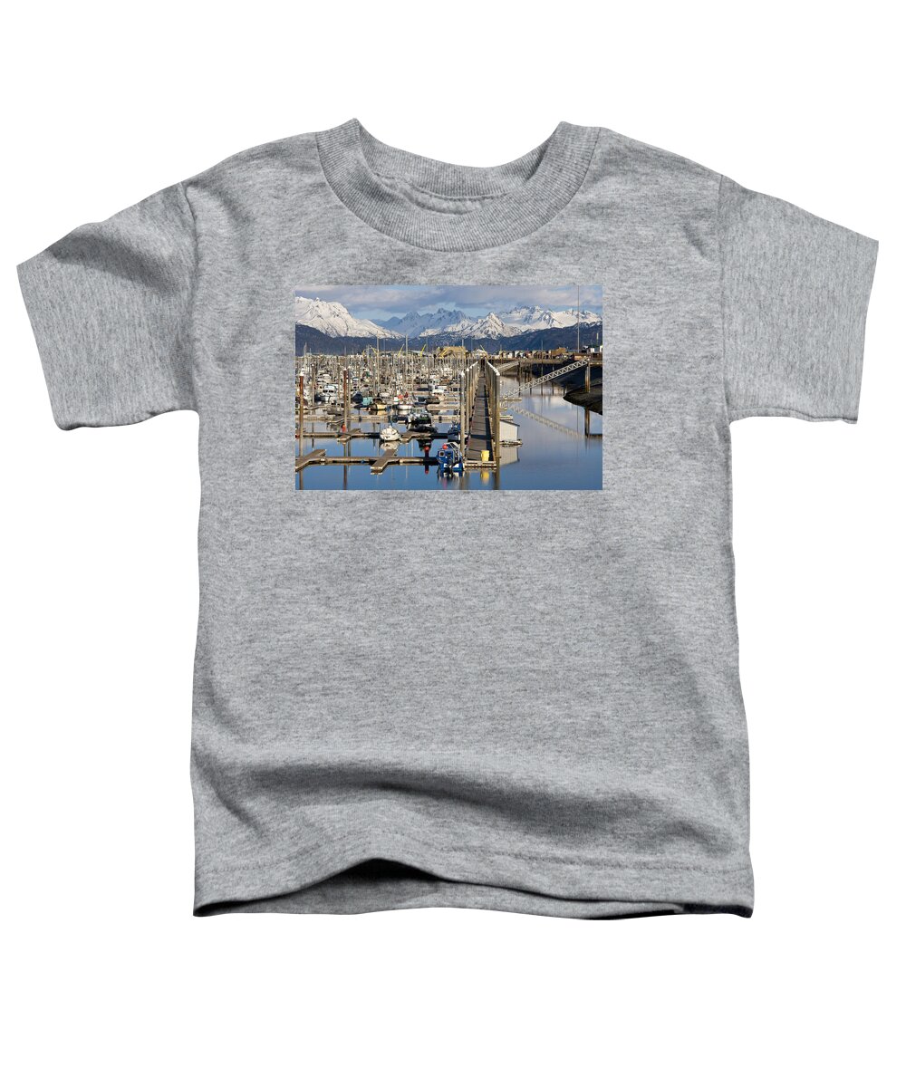 Sunny Toddler T-Shirt featuring the photograph Homer Boat Harbor In Spring, Kenai by Kent Fredriksson