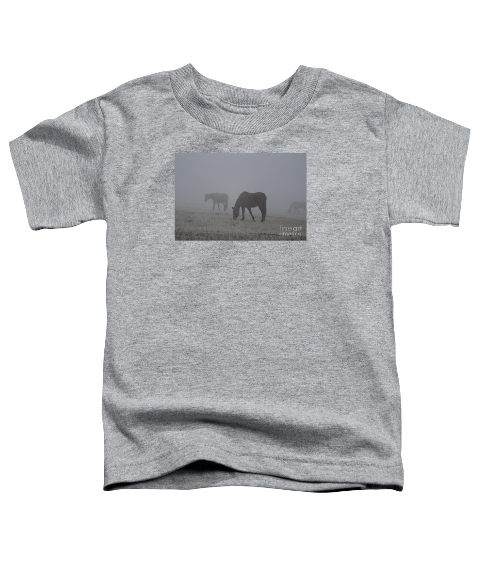 Horses Toddler T-Shirt featuring the photograph Horses in the Morning Fog by Ann E Robson