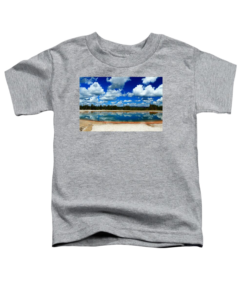 Yellowstone National Park Toddler T-Shirt featuring the photograph Hot Springs and Clouds by Catie Canetti