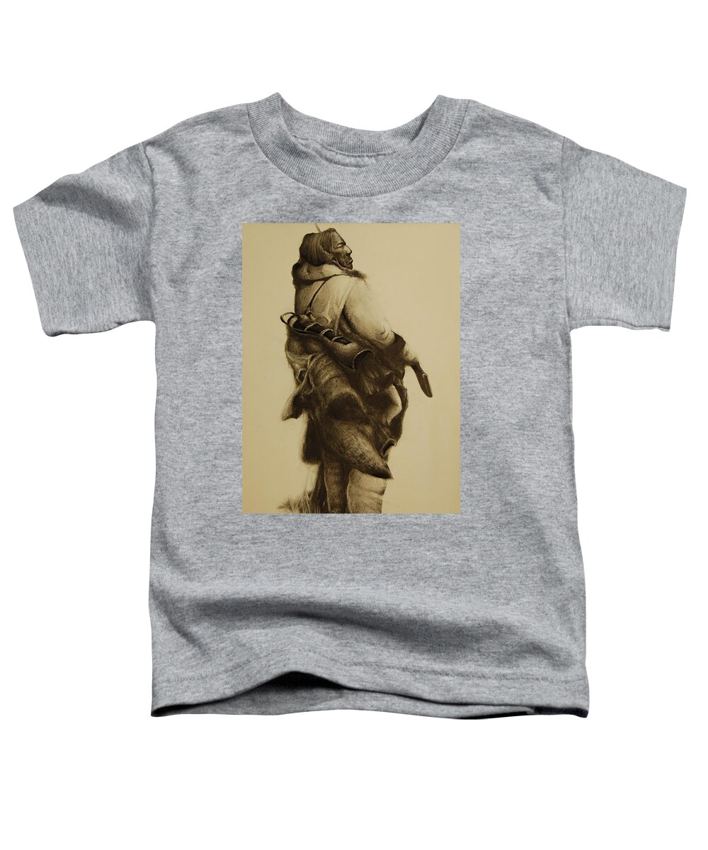 Indian Toddler T-Shirt featuring the drawing Hunter by Jean Cormier