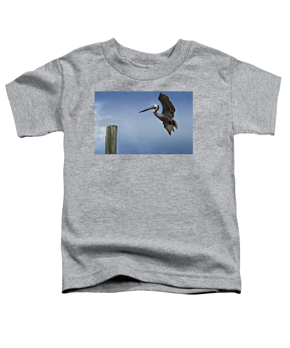 Pelican Toddler T-Shirt featuring the photograph In For A Landing by Kim Hojnacki