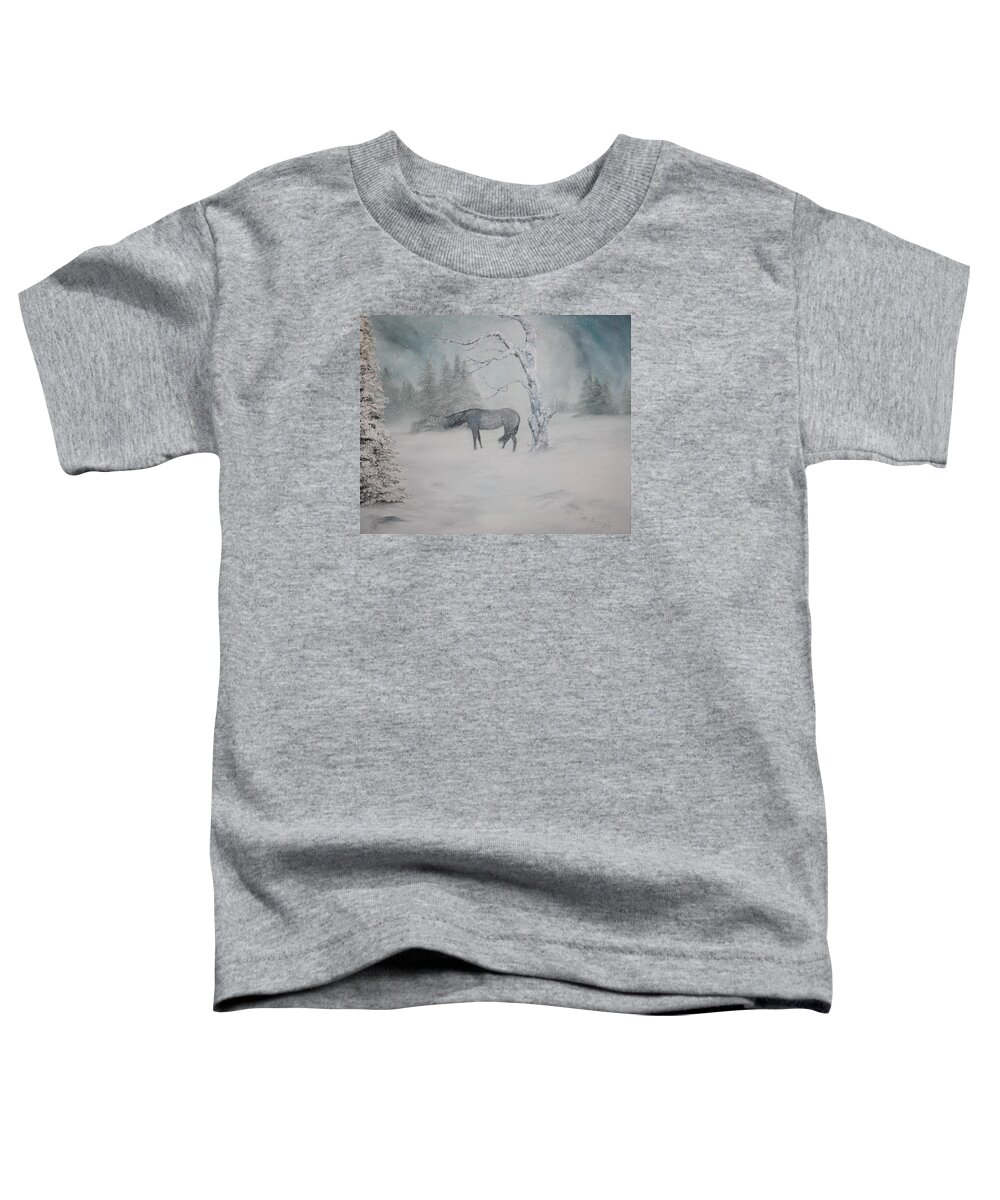 Grey Horse Toddler T-Shirt featuring the painting In Need of Shelter by Jean Walker