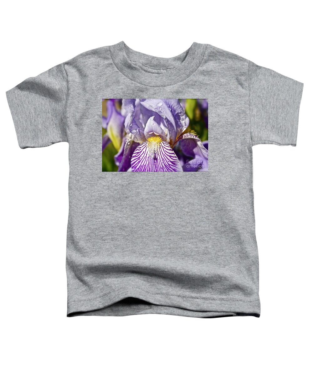 Iris Toddler T-Shirt featuring the photograph Iris with Raindrops by Linda Bianic