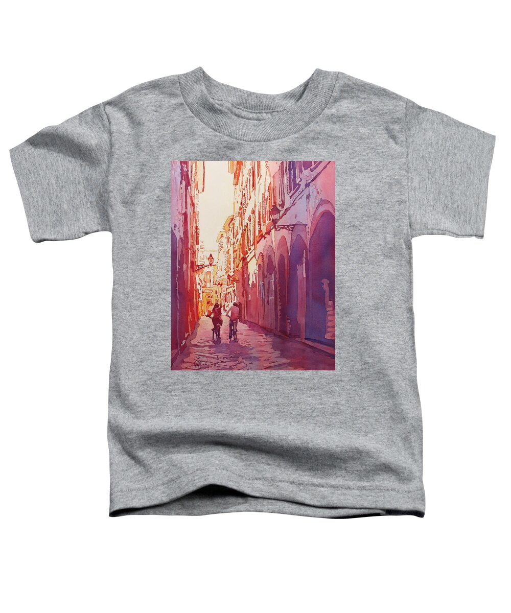 Bicycling Toddler T-Shirt featuring the painting Italian Heat by Jenny Armitage