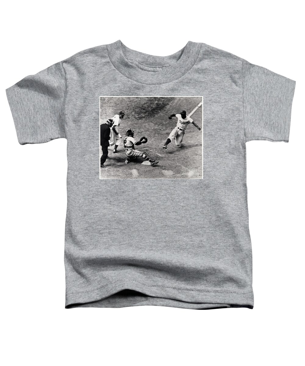 Jackie Robinson Toddler T-Shirt featuring the photograph Jackie Robinson sliding by Vintage Collectables