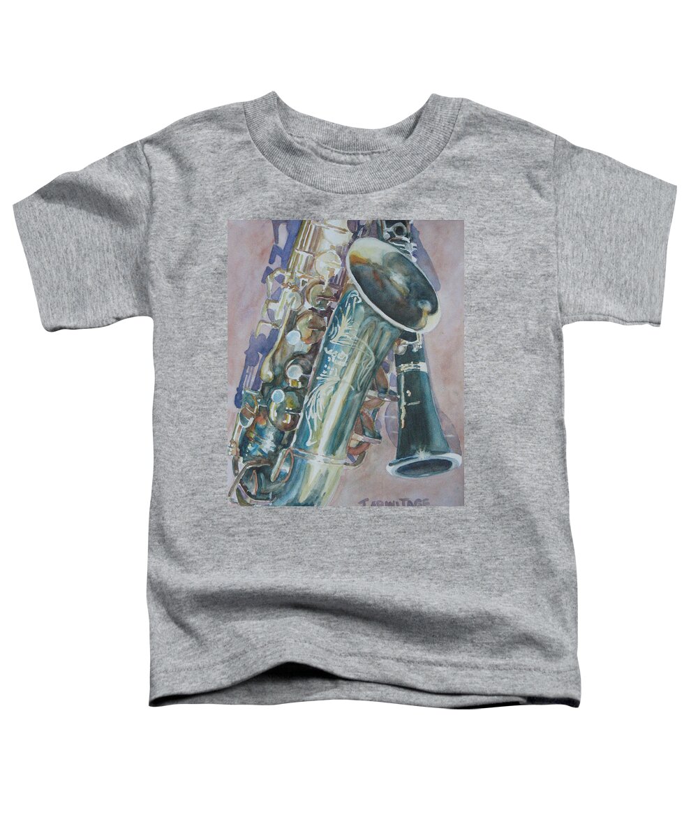 Sax Toddler T-Shirt featuring the painting Jazz Buddies by Jenny Armitage