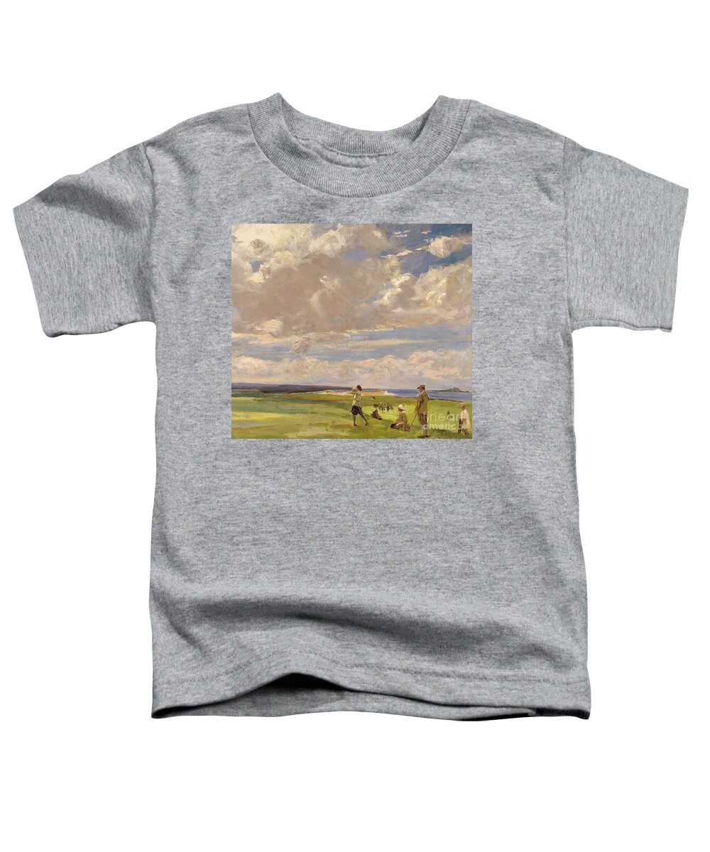 American Toddler T-Shirt featuring the painting Lady Astor playing golf at North Berwick by John Lavery