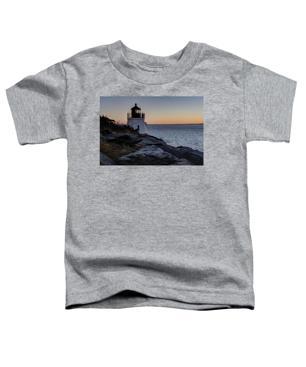 Andrew Pacheco Toddler T-Shirt featuring the photograph Lighthouse On The Rocks at Castle Hill by Andrew Pacheco
