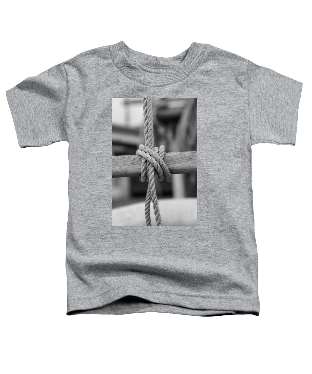 Black And White Toddler T-Shirt featuring the photograph Line secured to a wooden bar by Ulrich Kunst And Bettina Scheidulin