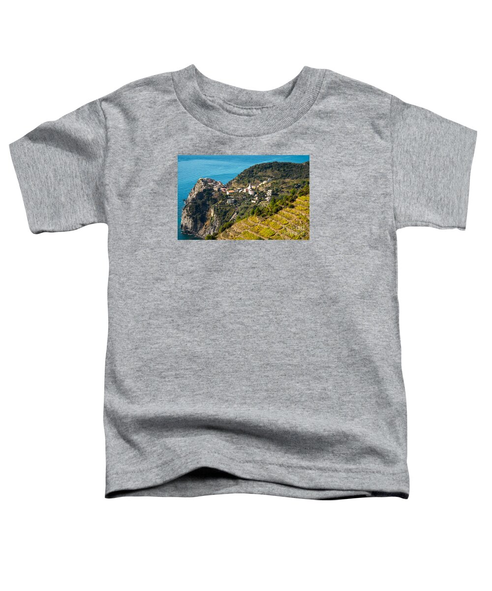 Italy Toddler T-Shirt featuring the photograph Looking Down onto Corniglia by Prints of Italy