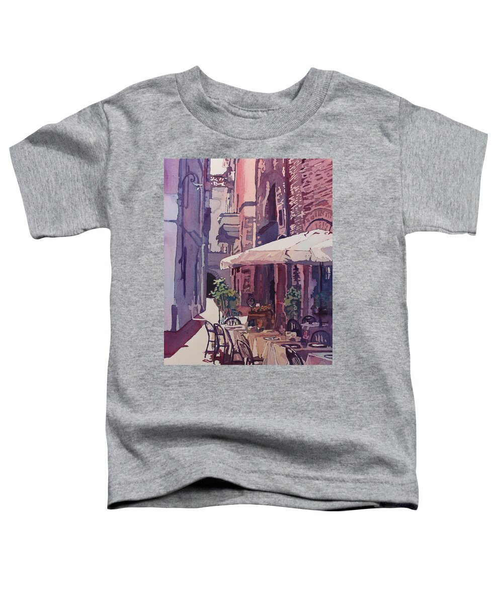 Lucca Toddler T-Shirt featuring the painting Lucca Cafe by Jenny Armitage