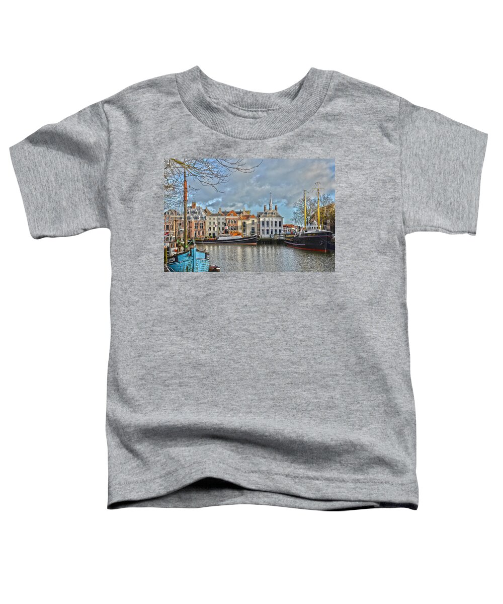 Maassluis Toddler T-Shirt featuring the photograph Maassluis Harbour by Frans Blok