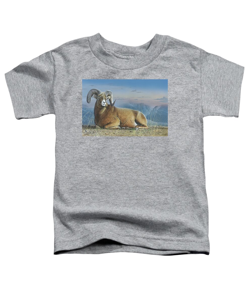 Bighorn Sheep Toddler T-Shirt featuring the painting Majestic by Mike Brown