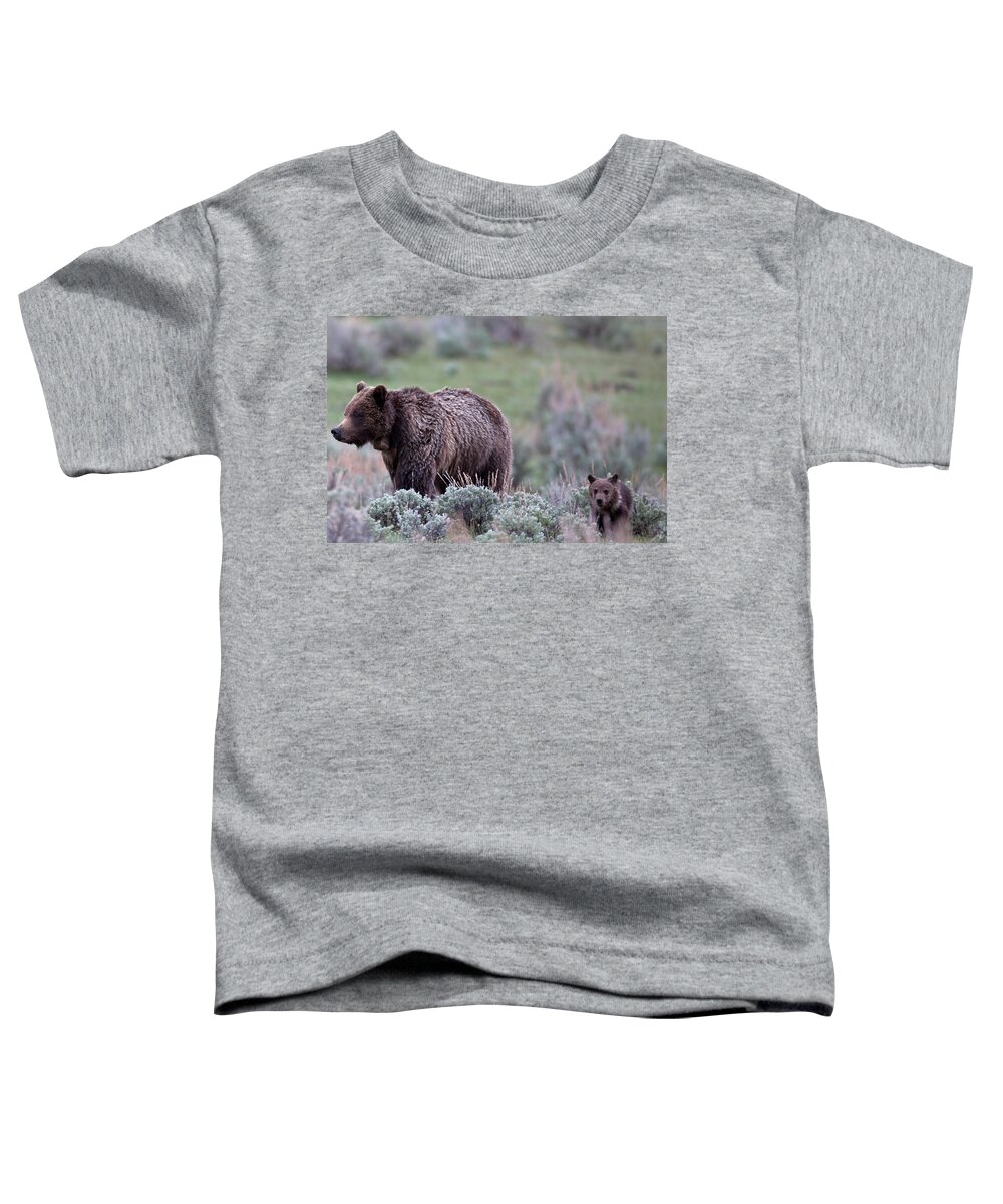 Grizzly Toddler T-Shirt featuring the photograph Mama Grizzly Guiding Cub by Natural Focal Point Photography