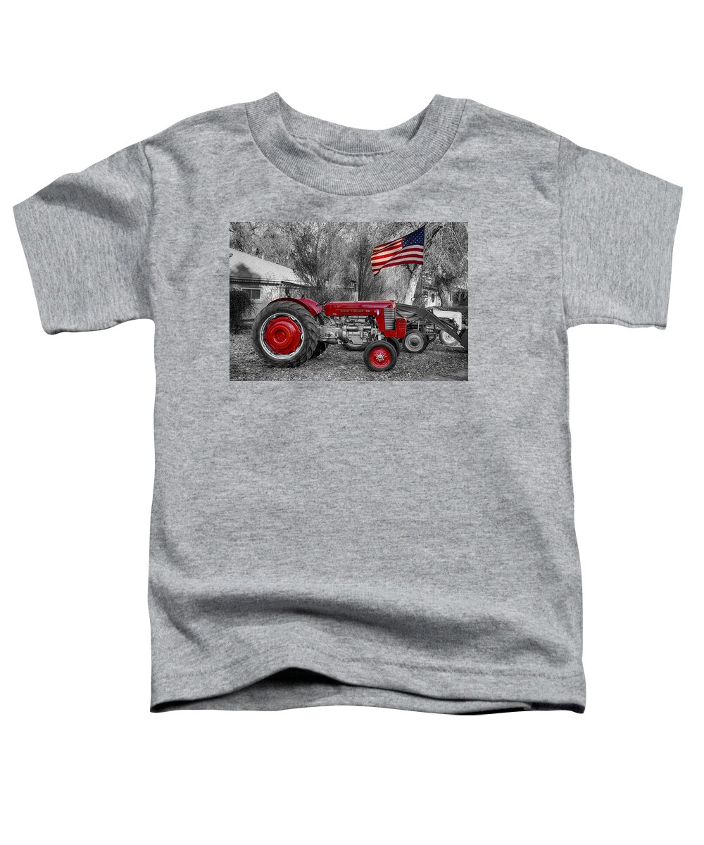 Tractor Toddler T-Shirt featuring the photograph Massey - Feaguson 65 Tractor with USA Flag BWSC by James BO Insogna