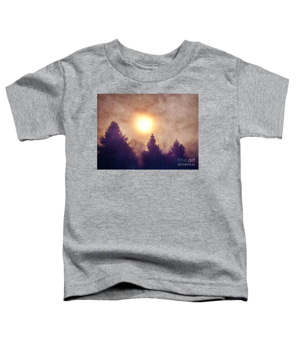 Sun Toddler T-Shirt featuring the digital art Misty Forest Sunrise by Phil Perkins
