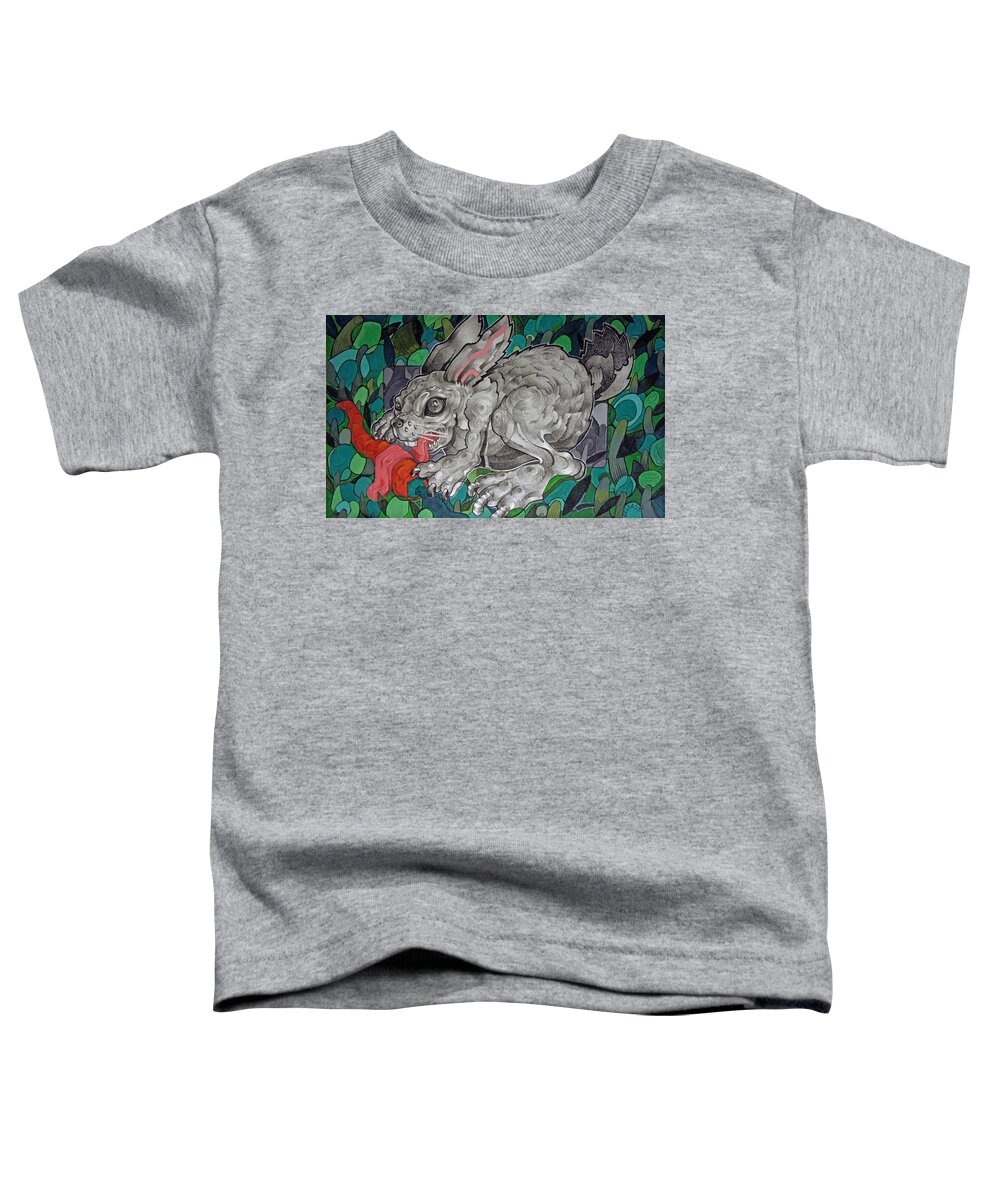 Mouseizm Toddler T-Shirt featuring the drawing Mr Greedy Bunny by Myron Belfast