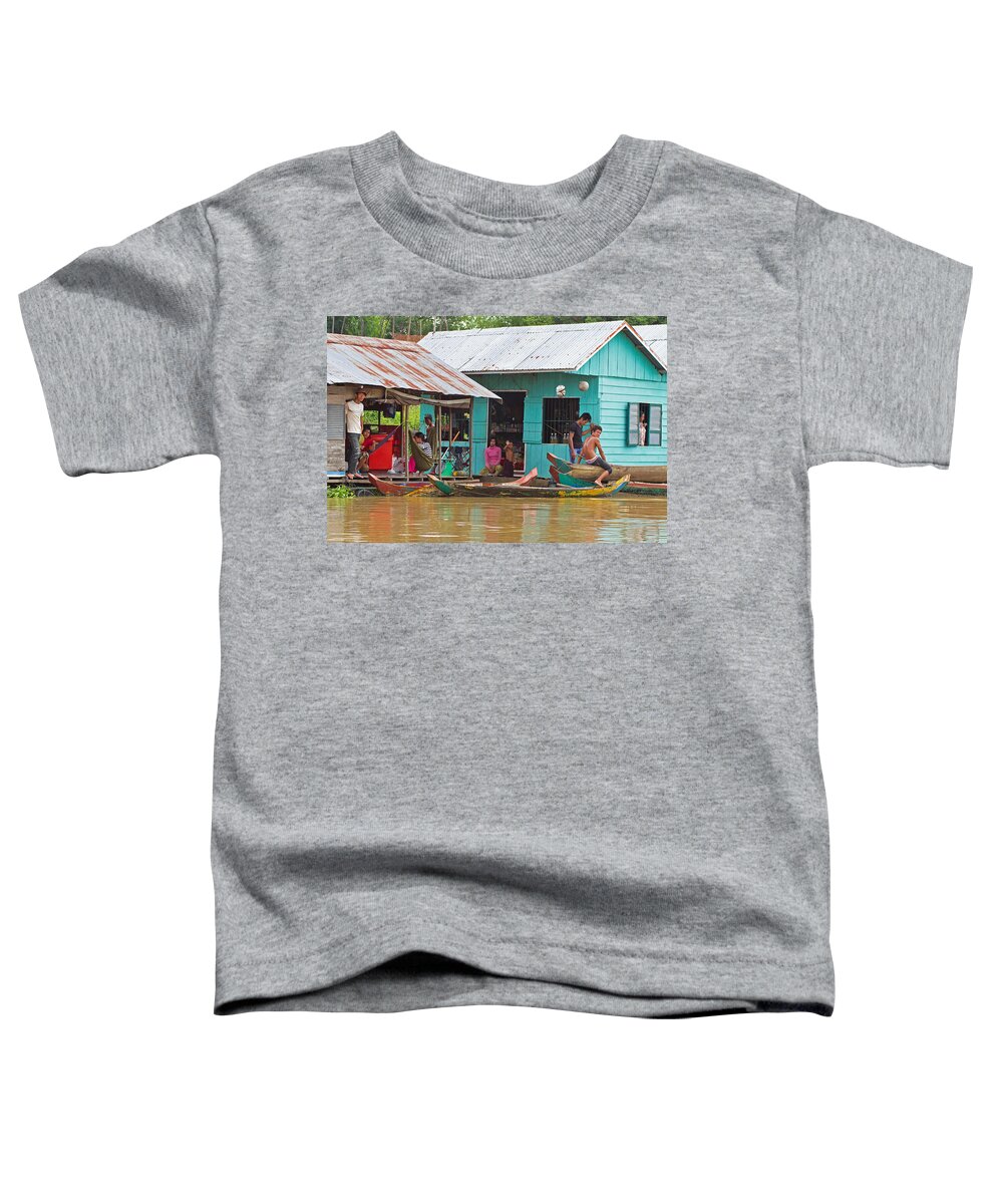 Cambodia Toddler T-Shirt featuring the photograph Neighbors on the river by David Freuthal