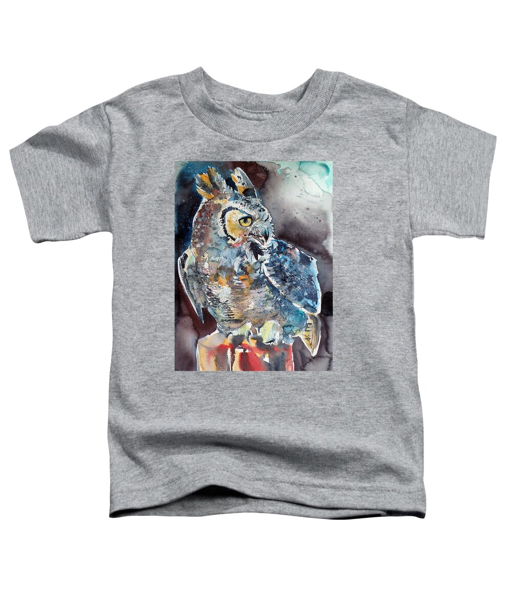 Owl Toddler T-Shirt featuring the painting Owl at night by Kovacs Anna Brigitta
