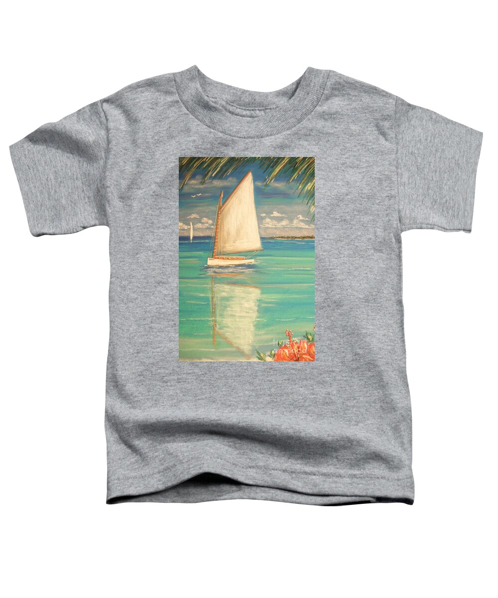 Tropical Toddler T-Shirt featuring the painting Palm Bay by The Beach Dreamer