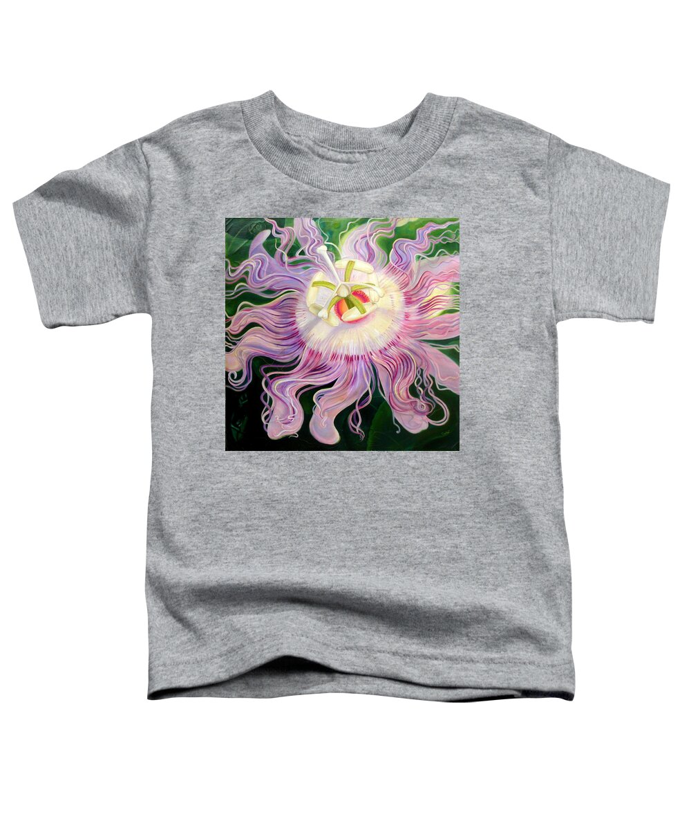 Flowers Toddler T-Shirt featuring the painting Passion Flower by Anne Cameron Cutri