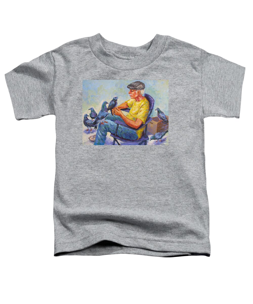 Pigeon Toddler T-Shirt featuring the painting Pigeon Talk by Jyotika Shroff