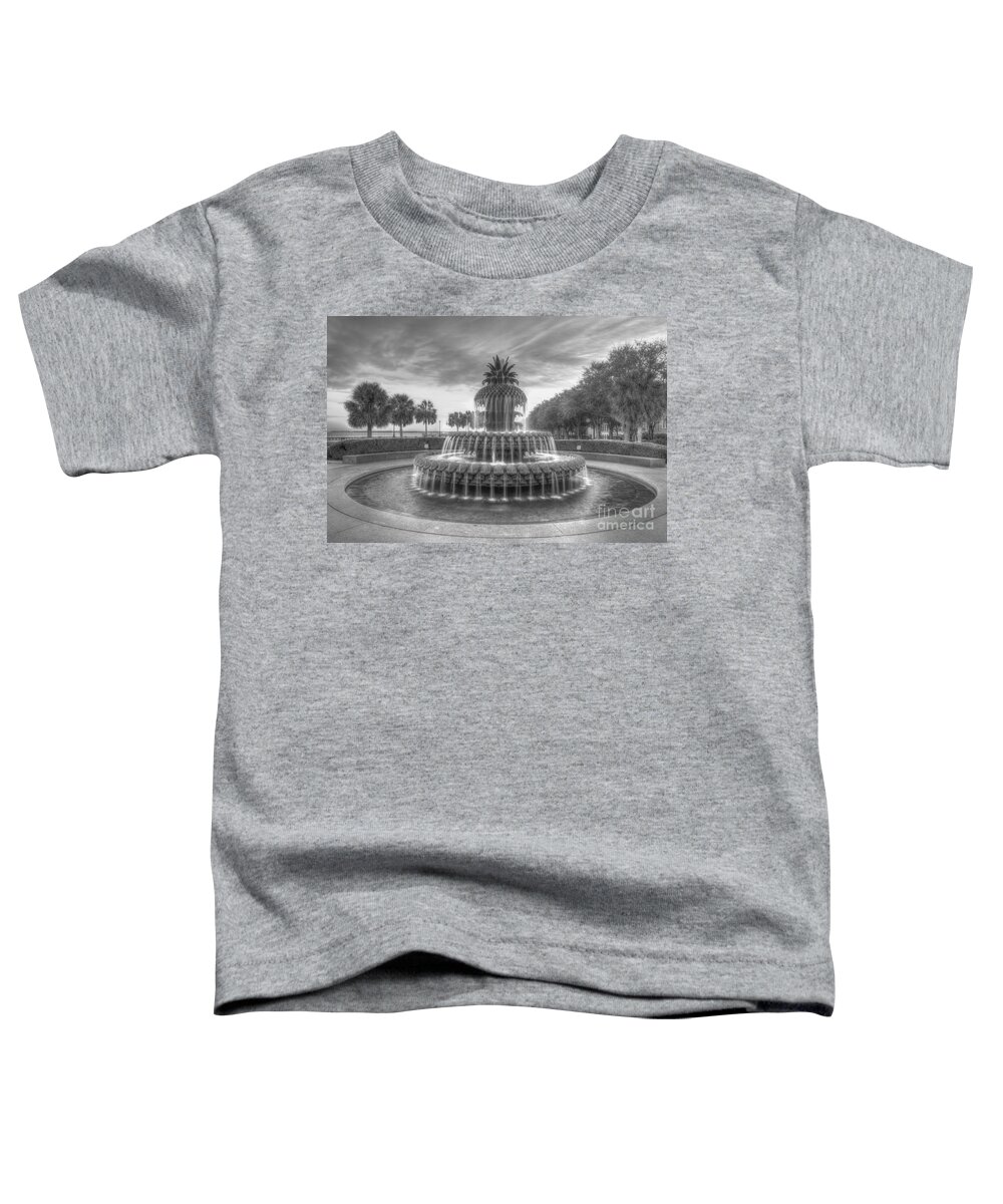 Pineapple Toddler T-Shirt featuring the photograph Pineapple Fountain in Black and White by Dale Powell