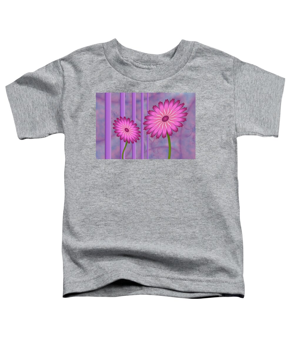 Fractal Toddler T-Shirt featuring the digital art Pink Fantasy Flowers on Purple Background by Gabiw Art