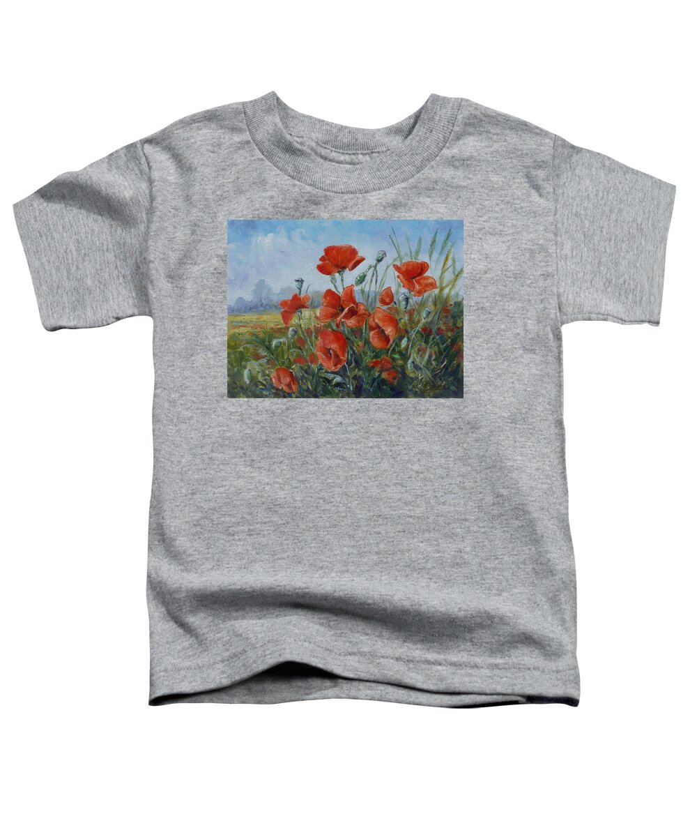Poppies Meadow Toddler T-Shirt featuring the painting Poppies meadow by Irek Szelag