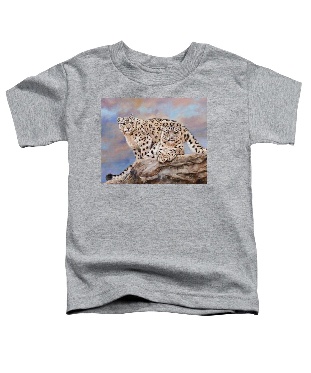 Snow Leopard Toddler T-Shirt featuring the painting Princes Of The Peaks by David Stribbling
