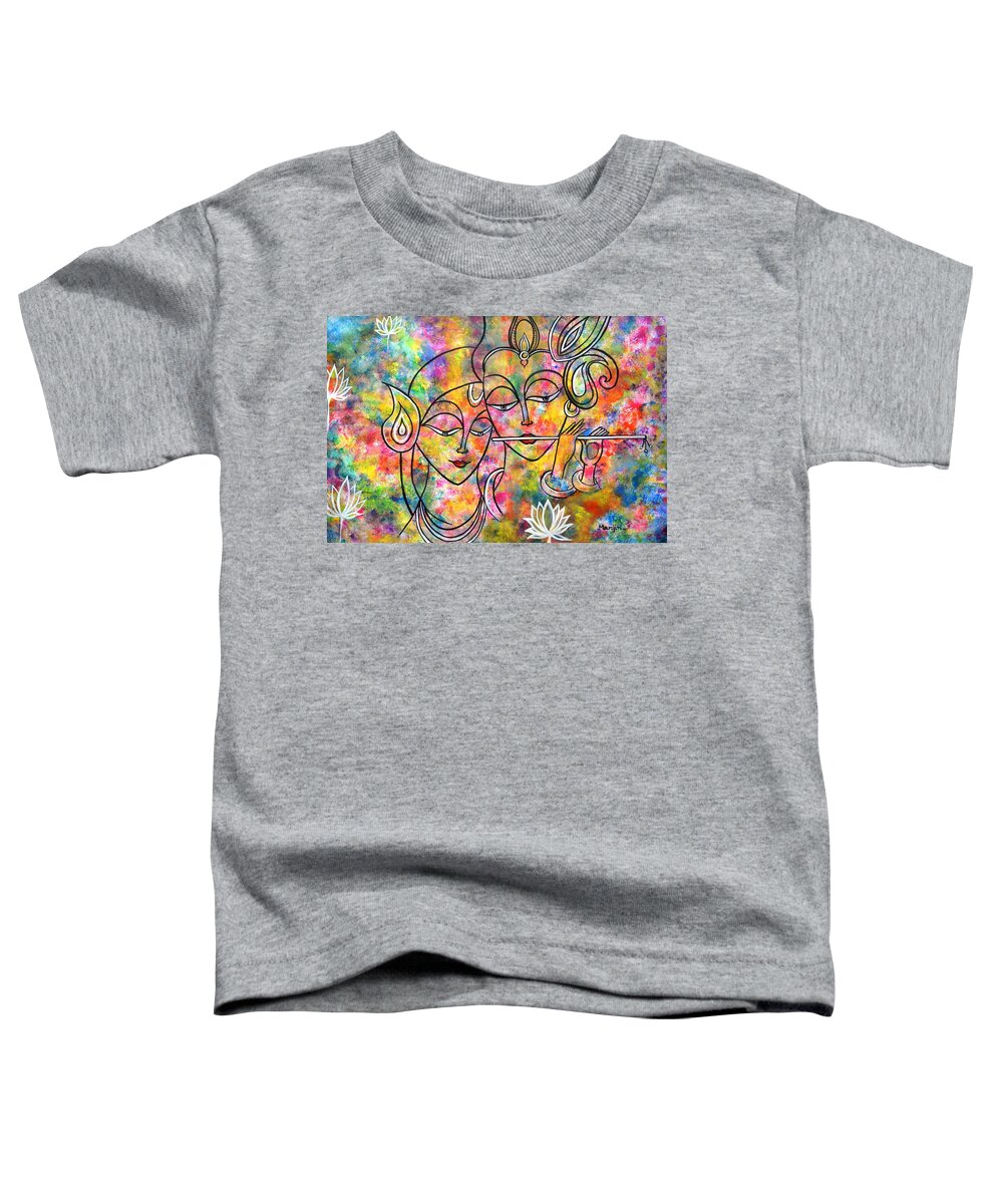 Holi Toddler T-Shirt featuring the painting Radha Krishna Holi Abstract by Manjiri Kanvinde