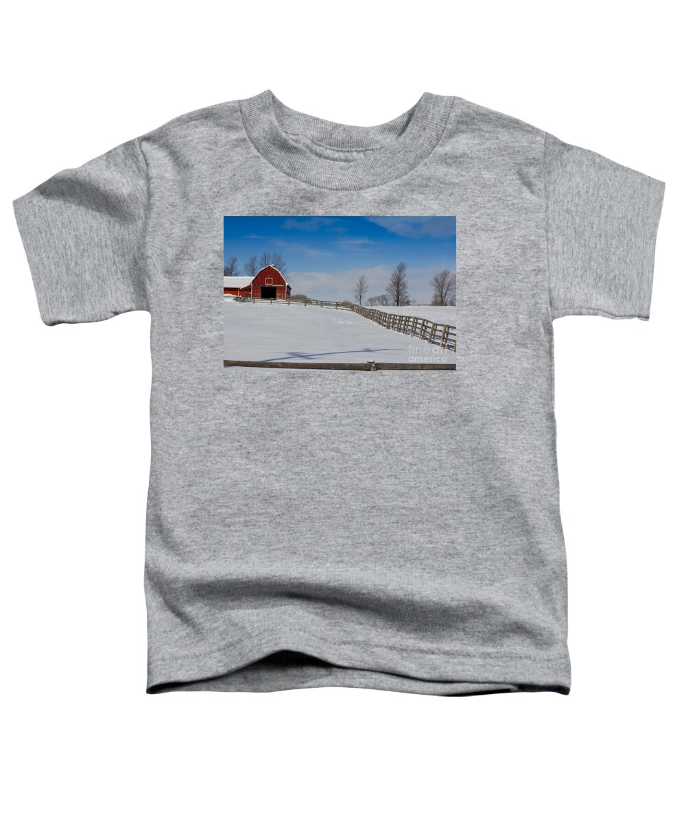 Red Toddler T-Shirt featuring the photograph Red Barn by Les Palenik