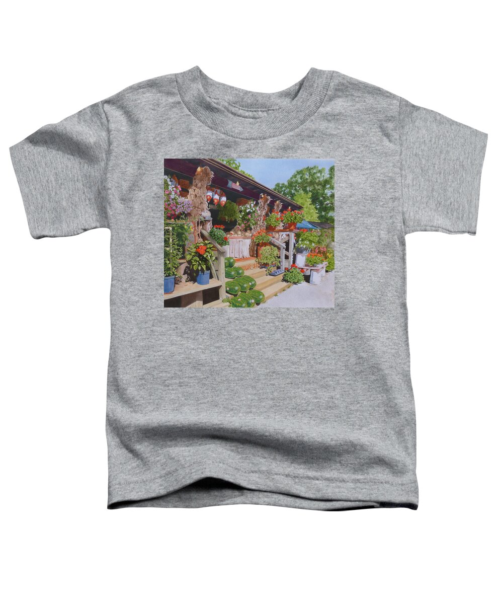 Landscape Toddler T-Shirt featuring the mixed media Roadside Stand by Constance Drescher