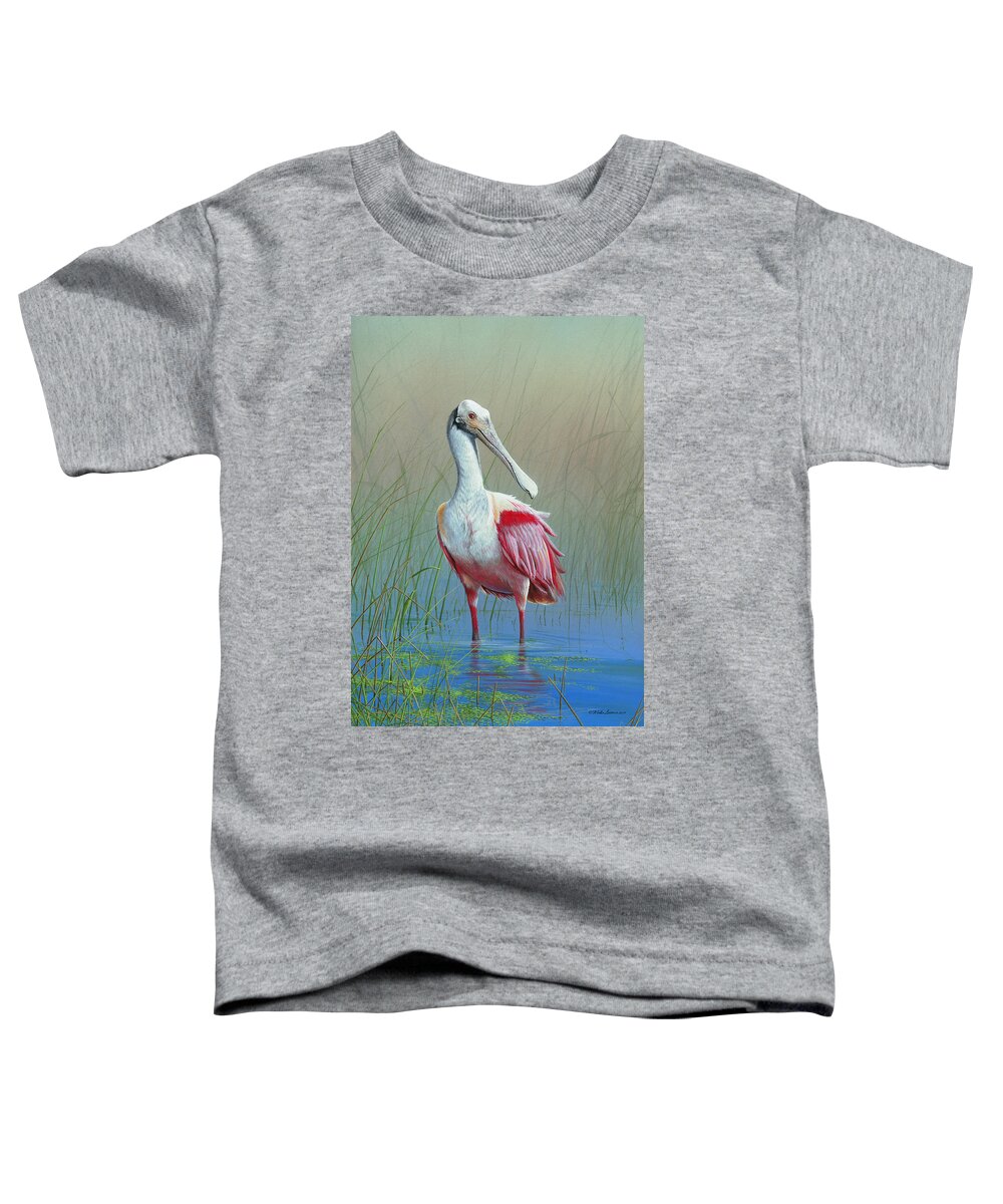 Roseate Spoonbill Toddler T-Shirt featuring the painting Roseate Spoonbill by Mike Brown